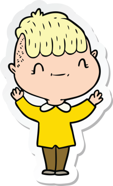 Bir insan tarafından çizilmiş karikatür dostu bir çocuğun çıkartması.