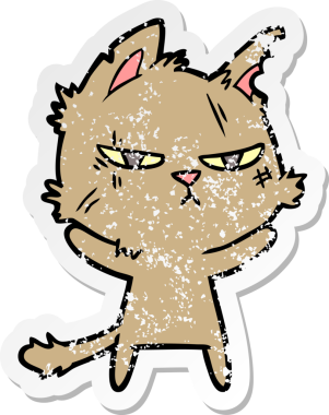 Bir insan tarafından çizilmiş sert bir çizgi film kedisinin sıkıntılı çıkartması.