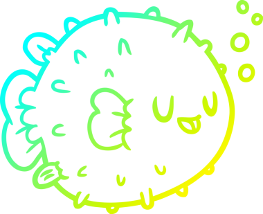 Bir insan tarafından çizilen balon balığının soğuk eğimli çizgisi.