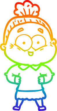 Gökkuşağı gradyan çizgi çizimi Bir insan tarafından çizilmiş mutlu yaşlı kadın