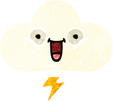 Bir insan tarafından çizilmiş bir gök gürültüsü bulutunun retro çizim tarzı karikatürü