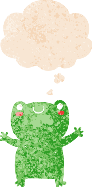 Homurdanan düşünce baloncuğu olan sevimli çizgi film kurbağası bir insan tarafından çizilmiş tedirgin geçmiş dokuma tarzı