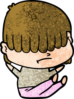 Bir insan tarafından çizilmiş dağınık saçlı çizgi film çocuğu.