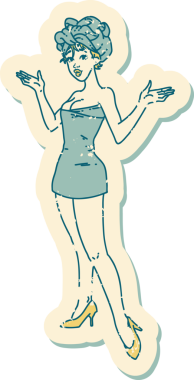 Bir insan tarafından çizilmiş havlulu posterli bir kızın geleneksel stil dövmesi.