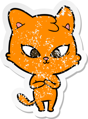 Bir insan tarafından çizilmiş şirin bir çizgi film kedisinin sıkıntılı çıkartması.