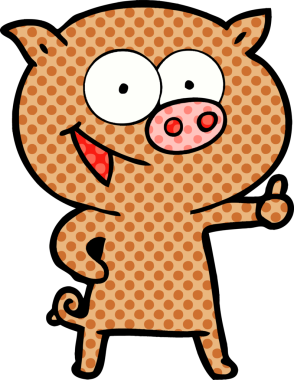 Bir insan tarafından çizilmiş neşeli domuz çizgi filmi.