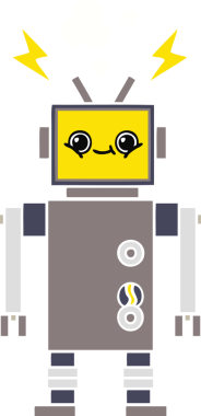 Bir insan tarafından çizilmiş düz renkli bir robot karikatürü