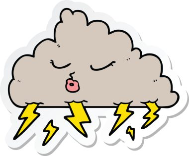 Bir insan tarafından çizilmiş bir karikatür gökgürültüsü bulutunun çıkartması