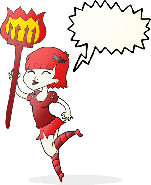 Bir insan tarafından çizilmiş serbest konuşma balonu karikatürü şeytan kız