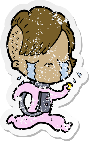 Bir insan tarafından çizilmiş ağlayan bir karikatür çıkartması.