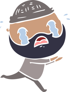 Düz renkli çizgi film sakallı adam bir insan tarafından çizilmiş ağlıyor.