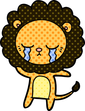 Bir insan tarafından çizilmiş ağlayan çizgi film aslanı.