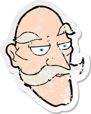 Bir insan tarafından çizilmiş yaşlı bir adamın karikatür desenli yüzü.