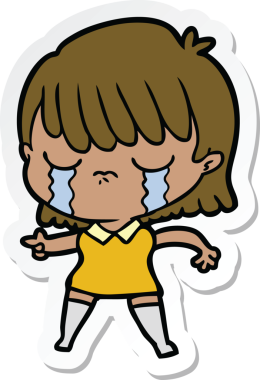 Bir insan tarafından çizilmiş, ağlayan bir karikatür kadının çıkartması.