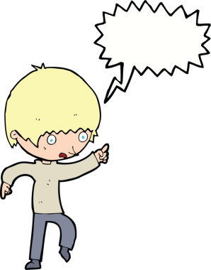 Bir insan tarafından çizilmiş konuşma balonuyla işaret eden endişeli bir çocuk.