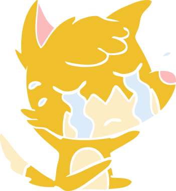 Bir insan tarafından çizilmiş ağlayan tilki düz renkli çizgi film