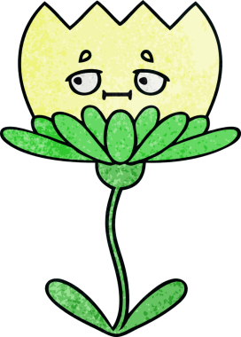 Bir insan tarafından çizilmiş bir çiçeğin retro grunge desen karikatürü