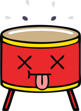 Bir insan tarafından çizilen davulun düz renk retro karikatürü