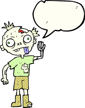 Bir insan tarafından çizilmiş serbest çizilmiş çizgi roman konuşma balonu zombisi.