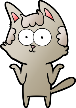 Mutlu çizgi film kedileri omuz silkiyor, omuzları bir insan tarafından çiziliyor.