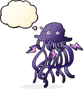 Bir insan tarafından çizilmiş düşünce baloncuklu ahtapot.