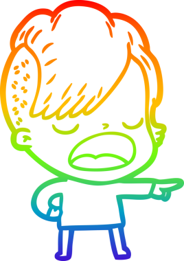 Gökkuşağı gradyan çizgi çizimi bir insan tarafından çizilen havalı hippi kız çizimi