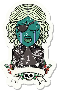 Retro Dövme Tarzı Ağlayan Ork Haydut Karakteri Bir insan tarafından çizilmiş doğal bir rulo