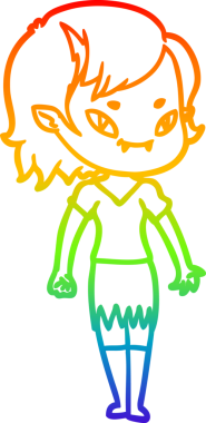 Gökkuşağı gradyan çizgi çizimi bir insan tarafından çizilmiş, arkadaş canlısı vampir bir kız.