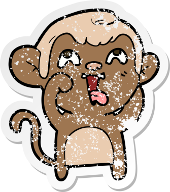 Bir insan tarafından çizilmiş çılgın bir çizgi maymunun sıkıntılı çıkartması.