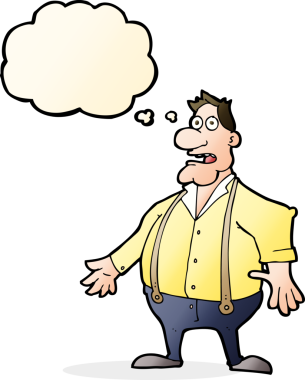 Bir insan tarafından çizilen düşünce baloncuğuyla şok olmuş bir adam.