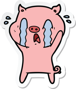 Bir insan tarafından çizilmiş ağlayan domuz çizgi filminin çıkartması.