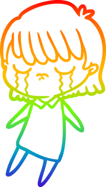 Gökkuşağı gradyan çizimi bir insan tarafından çizilmiş ağlayan bir çizgi kadın çizimi