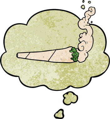 bir insan tarafından çizilmiş grunge desenli düşünce baloncuklu marihuana eklemi.