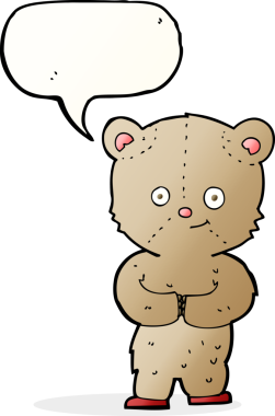 Bir insan tarafından çizilmiş konuşma balonlu oyuncak ayı.