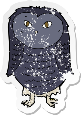 Bir insan tarafından çizilmiş bir baykuşun gerilmiş çıkartması.