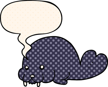 Bir insan tarafından çizilmiş çizgi roman tarzında konuşma baloncuğu olan şirin bir mors.