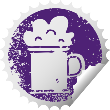 Sıkıntılı dairesel soyma etiketi. Bir insan tarafından çizilmiş garip bira sembolü.