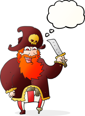 Bir insan tarafından çizilmiş serbest çizim balon karikatür korsan kaptanı.