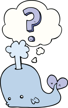 Bir insan tarafından çizilmiş düşünce baloncuklu karikatür meraklı balina