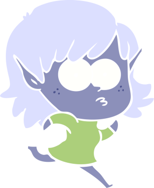 Bir insan tarafından çizilmiş düz renkli çizgi film elf kızı.