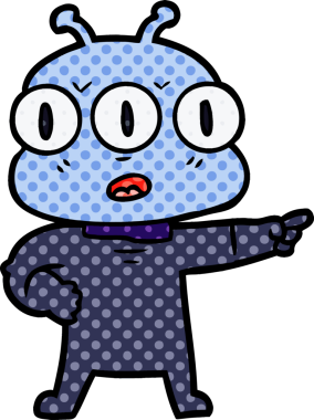 Bir insan tarafından çizilmiş üç gözlü uzaylı çizgi filmi.