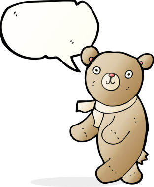 Bir insan tarafından çizilmiş konuşma balonu olan sevimli çizgi film ayıcığı.