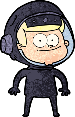 Bir insan tarafından çizilmiş mutlu astronot çizgi filmi.