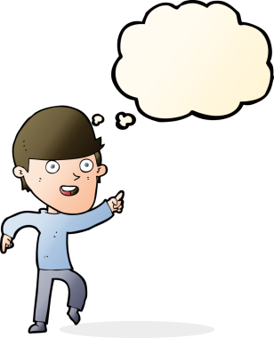 Bir insan tarafından çizilmiş düşünce balonlu mutlu adam çizgi filmi.