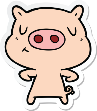 Bir insan tarafından çizilmiş çizgi film içerikli bir domuzun çıkartması.