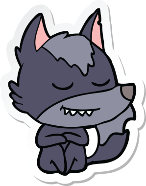 Bir insan tarafından çizilmiş dost canlısı bir kurt çizgi filminin çıkartması.