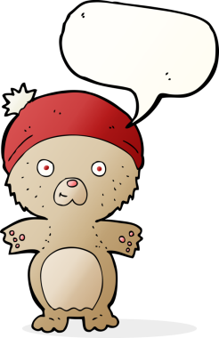 Bir insan tarafından çizilmiş, şapkalı şirin oyuncak ayı.