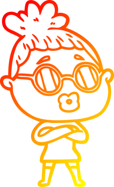 Bir insan tarafından çizilmiş gözlüklü bir karikatür kadın çizimi.