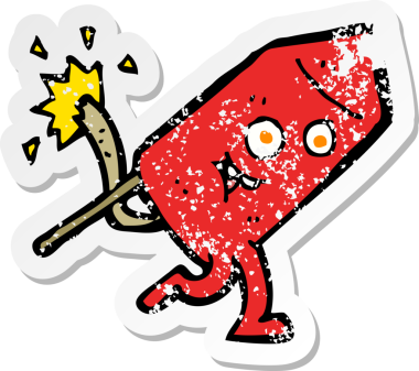 Bir insan tarafından çizilmiş komik bir havai fişek karakterinin gerilimli çıkartması.