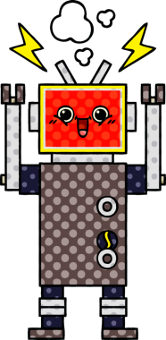 Bir insan tarafından çizilmiş mutlu bir robotun çizgi romanı.